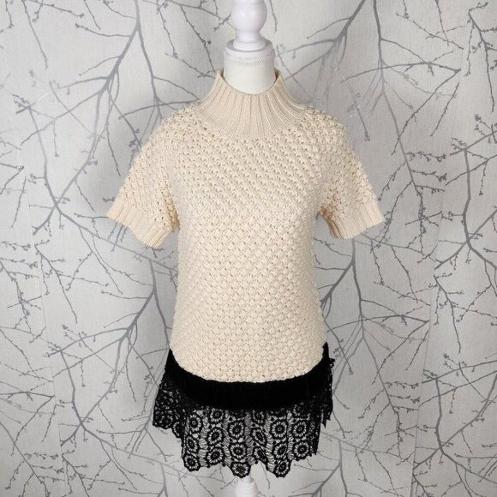 Manoush Ivory Wool Blend Turtleneck Lace Hem Sweater Dress